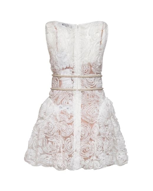 Self-Portrait White Self Portrait Sequin Tulle And Lace Mini Dress