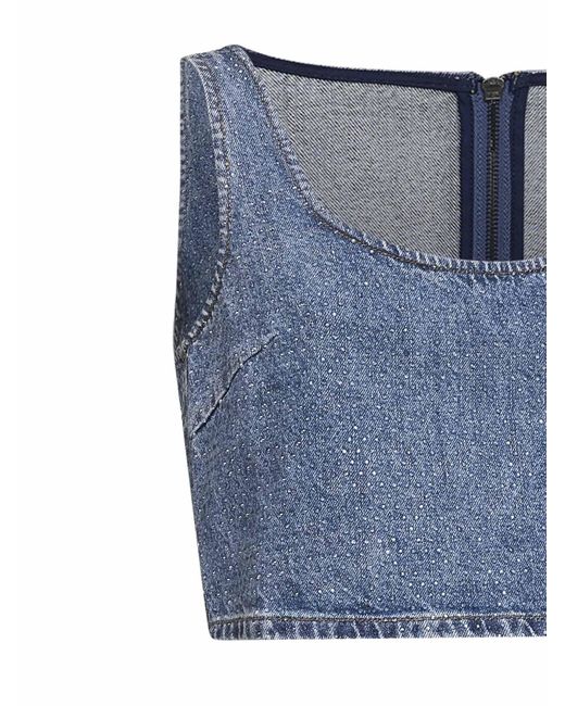 Self-Portrait Blue Self Portrait Rhinestone Denim Crop Top