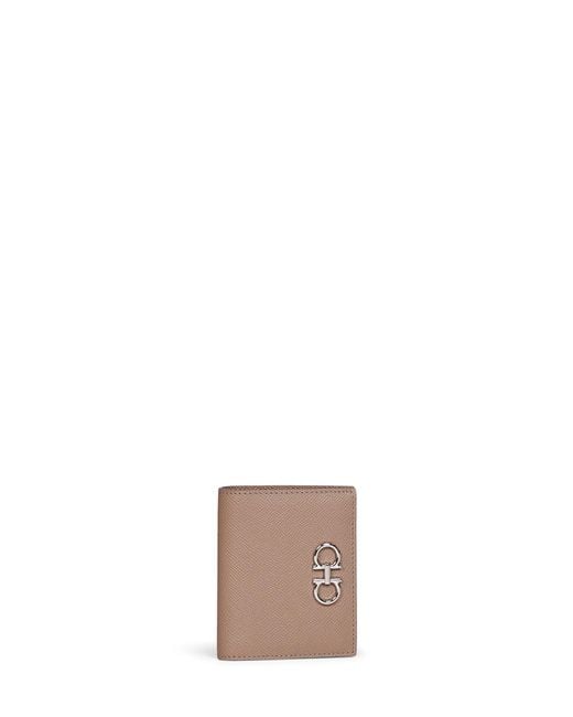 Ferragamo White Warm Taupe Gancini Compact Wallet