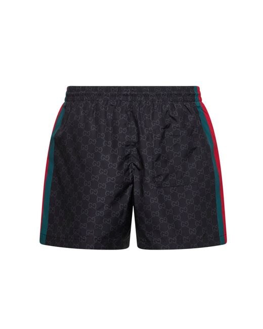 Gucci Blue Gg Print Nylon Swim Shorts With Web Detail for men