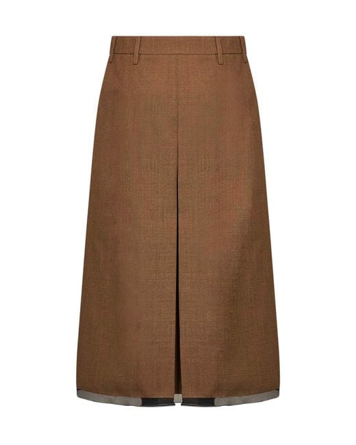 Prada Abbigliamento Brown Tobacco Virgin Wool Midi Skirt
