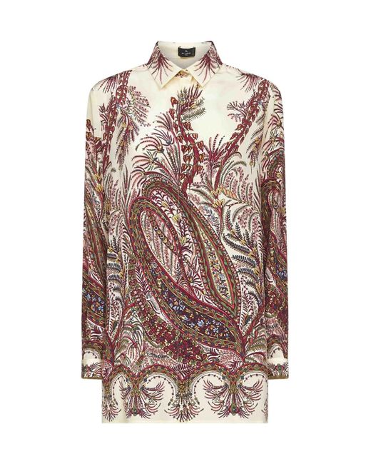 Etro White Paisley Print Crepe De Chine Silk Shirt