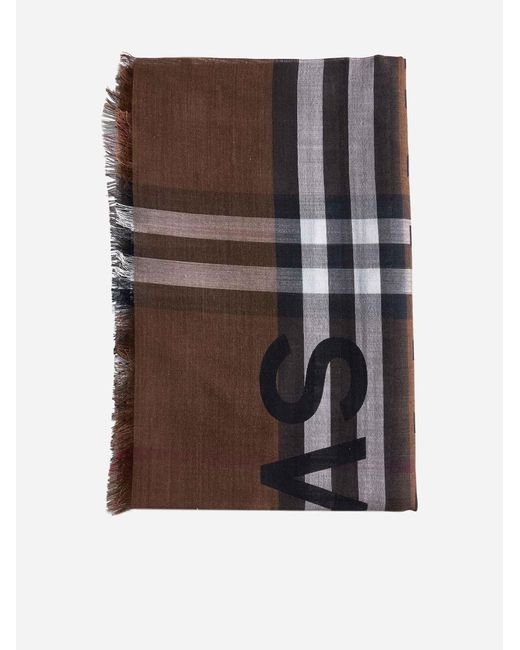 Burberry Brown Check Print Wool And Silk Scarf for men