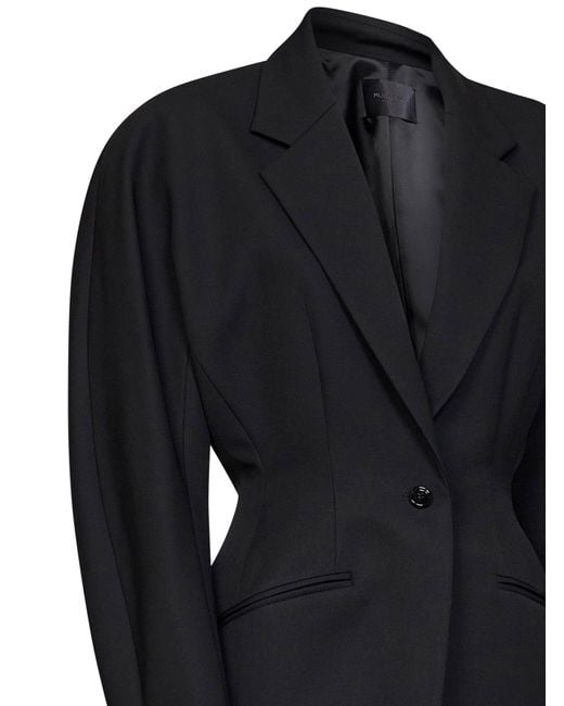 Mugler Black Lightweight Virgin Wool Deconstructed Cinched Blazer