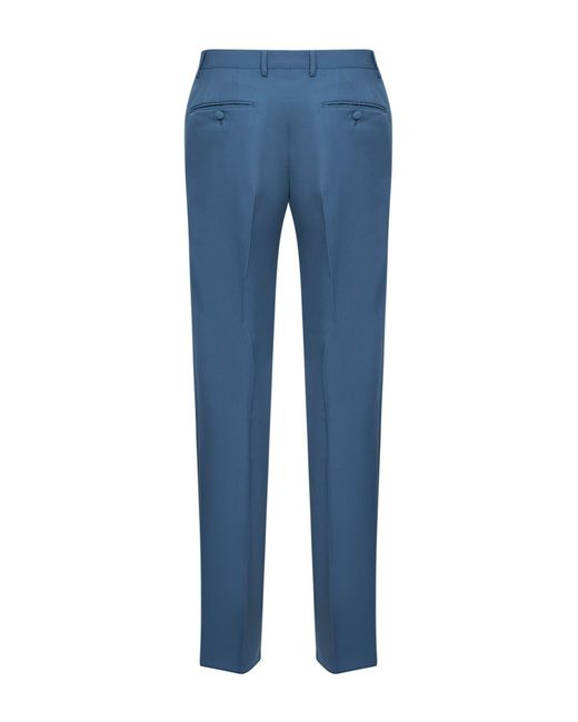 Dolce & Gabbana Blue Avio Virgin Wool Classic Trousers <Br for men