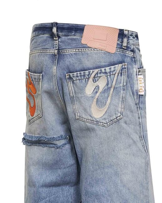 PDF Blue Crinkled-Effect Denim Rich Kid Jeans for men