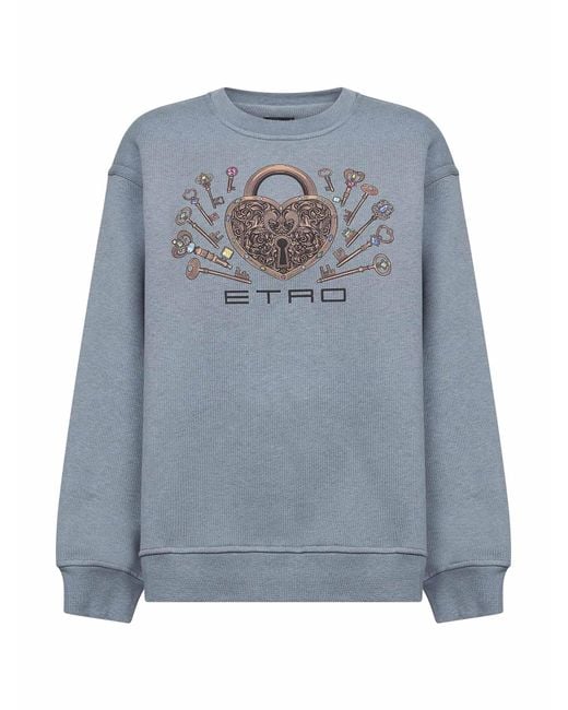 Etro Blue Cotton Printed Sweatshirt