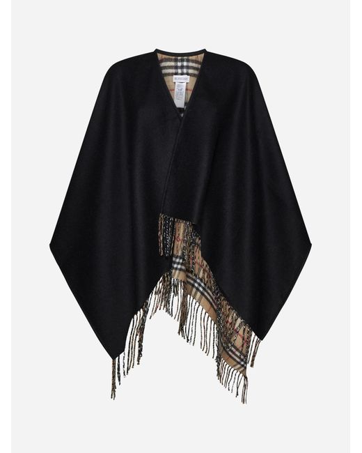 Burberry Black Check Wool Poncho for men