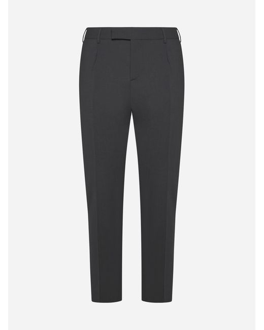 PT Torino Gray Dieci Stretch Wool-blend Trousers for men
