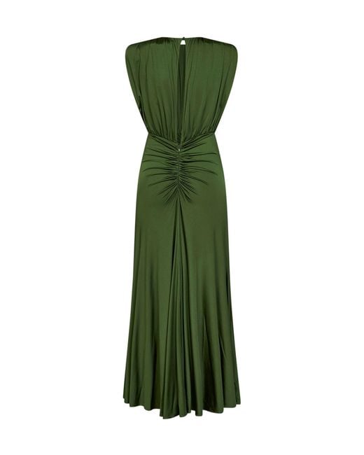Self-Portrait Green Jersey Gathered Long Dress