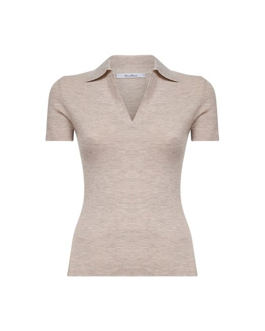 Max Mara Gray Powder Ribbed Wool Mxmalbero Polo Shirt