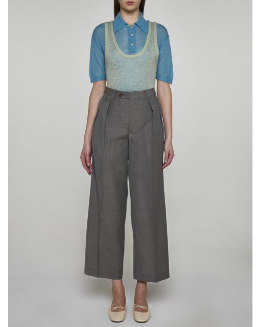 Auralee Gray Wool And Mohair Trousers