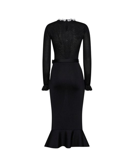 Self-Portrait Black Knit Midi Dress With Beaded Embroidery