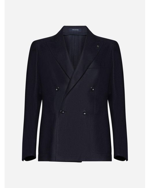 Tagliatore Blue Silk And Wool Double-breasted Blazer for men