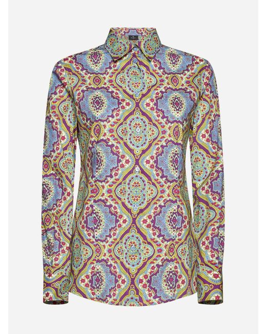 Etro Gray -floral Print Cotton Shirt