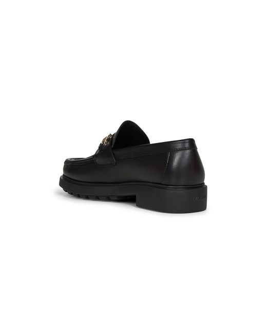 Ferragamo Black Leather Loafers With Gancini Ornament for men