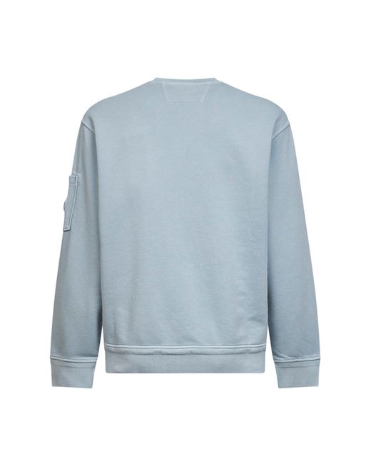 C P Company Blue Light Diagonal Cotton Fleece Lens Crewneck Sweatshirt for men