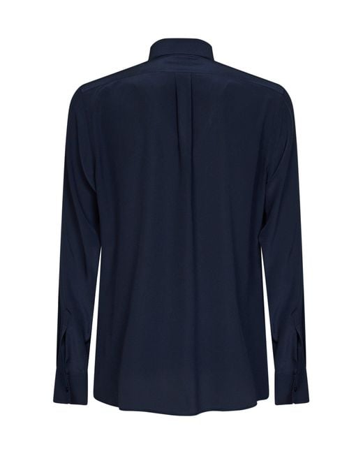 Dolce & Gabbana Blue Dark Silk Crêpe De Chine Martini Shirt for men