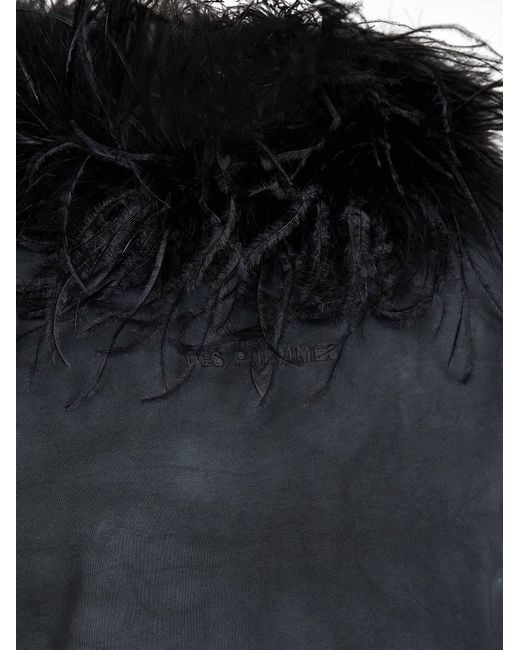 Des Phemmes Black Dark Steel Tie-Dye Cotton T-Shirt With Feather Trim