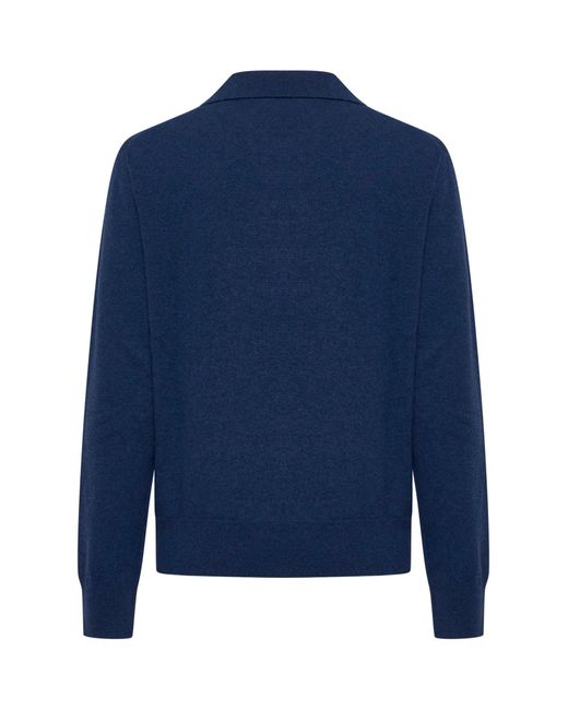 D 40 Blue V-Neck Ribbed-Cuff Polo Shirt for men