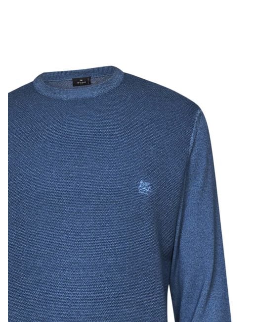 Etro Blue Mid Avio Two-Tone Wool Logo Sweater for men