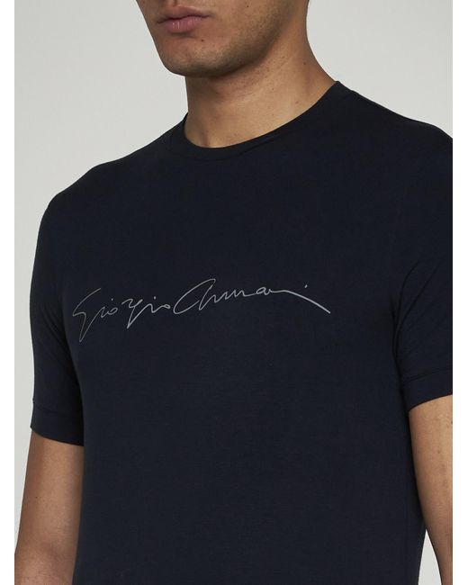 Giorgio Armani Blue Logo Viscose T-Shirt for men