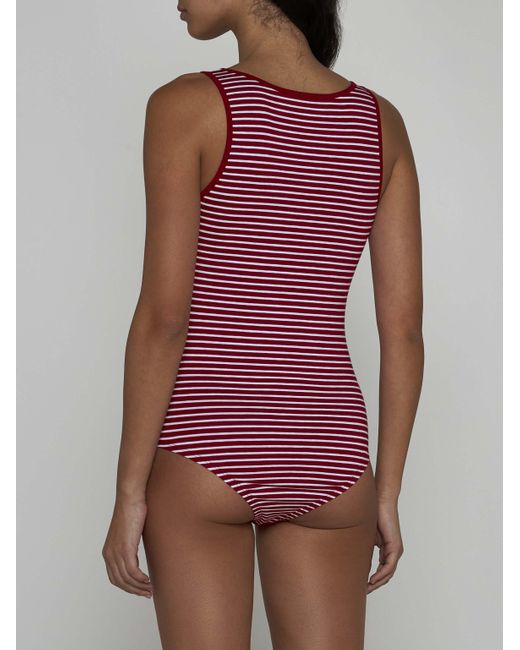 Prada Red Striped Cotton Bodysuit