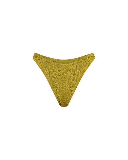 Mc2 Saint Barth Yellow Crinkle Fabric Naomi High-Leg Cut Bikini Bottom