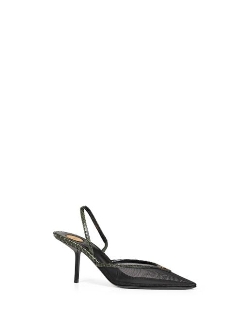 Saint Laurent White And Mesh And Python Slingback Pumps