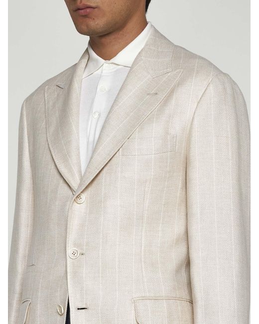 Brunello Cucinelli Natural Pinstriped Linen-blend Single-breasted Blazer for men