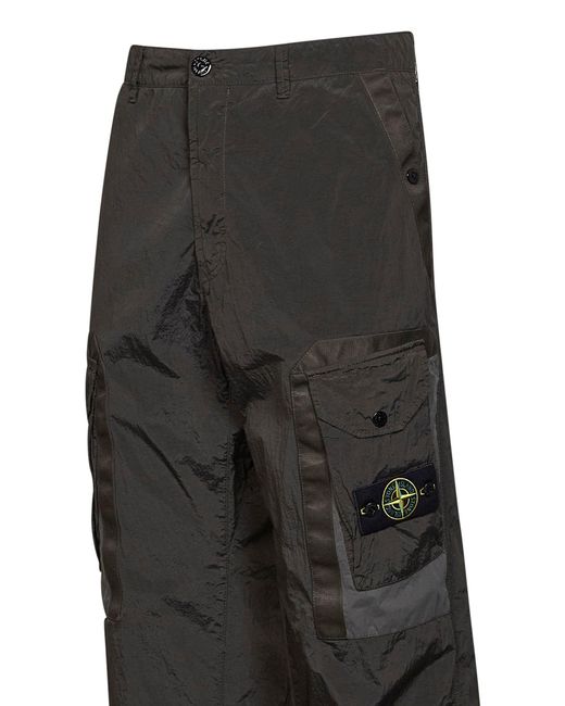 Stone Island Black Coal Metal Nylon Cargo Trousers for men