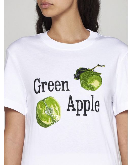 Sportmax White Renata Green Apple Cotton T-shirt