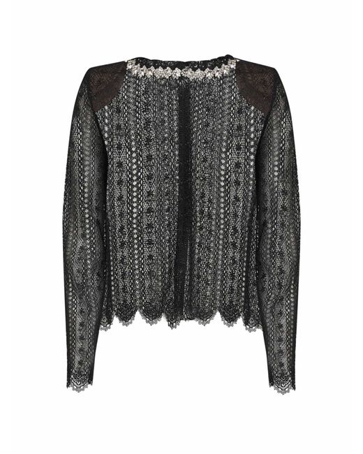 Self-Portrait Black Organza Lace Crystal-Embellished Top