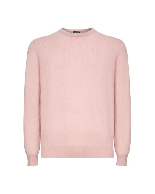 Zegna Pink Oasi Cashmere Crewneck Sweater for men