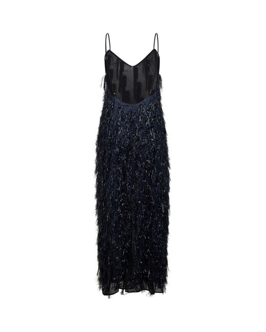 Stella McCartney Blue Viscose Blend Lurex Fringes-Embellished Long Dress