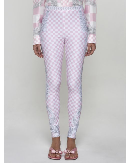 Versace White Barocco Check Print leggings