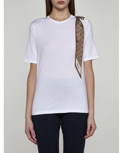 Herno White Scarf-Detail Cotton T-Shirt