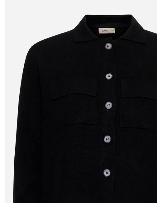 Blanca Vita Black Wool, Viscose And Cashmere Knit Jacket