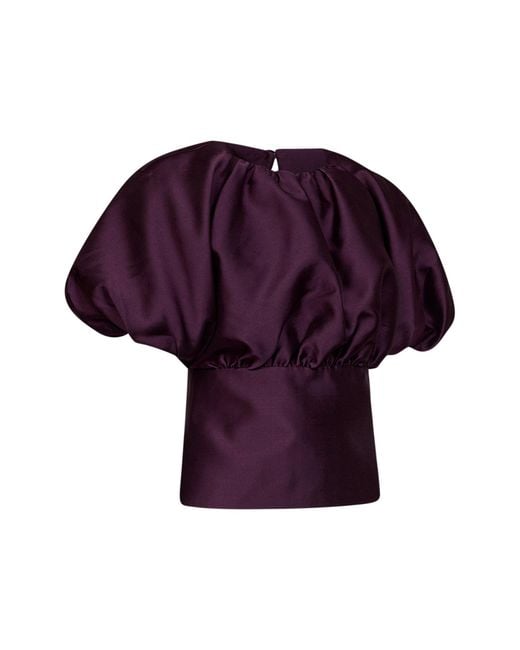 Self-Portrait Purple Taffeta Short-Sleeved Top
