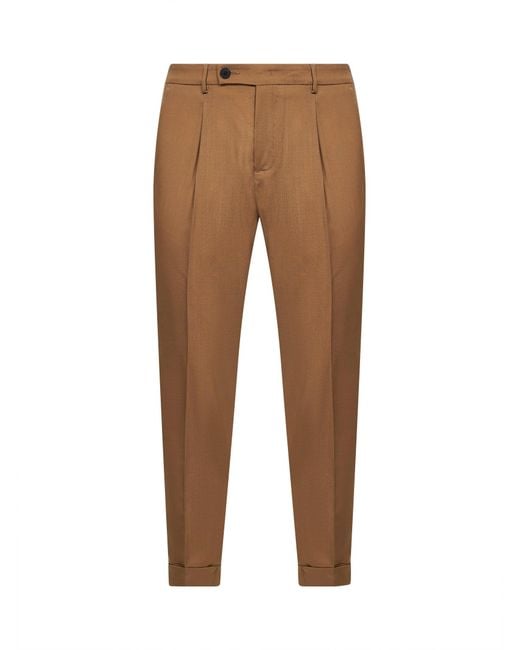 D 40 Brown Safari Stretch Wool Blend Slim Carrot Trousers for men