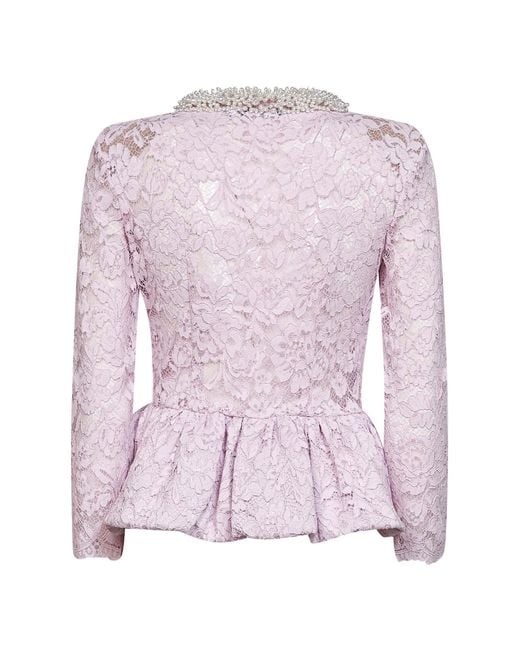 Self-Portrait Pink Lace Top With Peplum Hem
