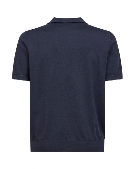 Brunello Cucinelli Blue Midnight Cotton Knit Polo Shirt for men