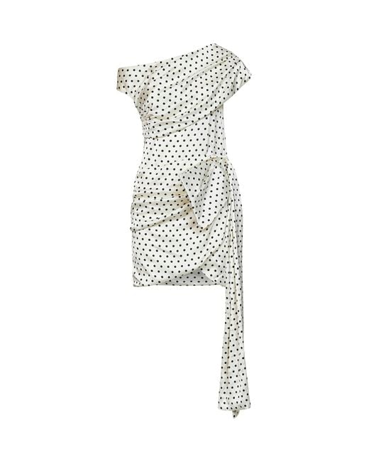 Self-Portrait White Self Portrait Cream Polka Dot-Print Satin Mini Dress With Tie Side