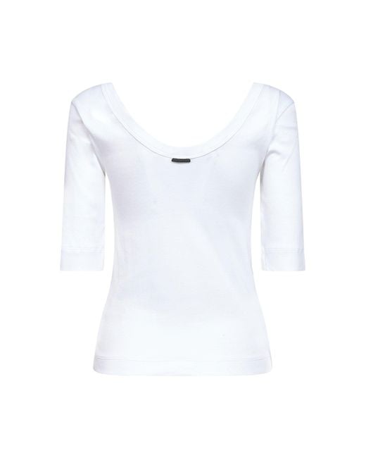 Brunello Cucinelli White Ribbed Stretch Jersey Monili T-Shirt