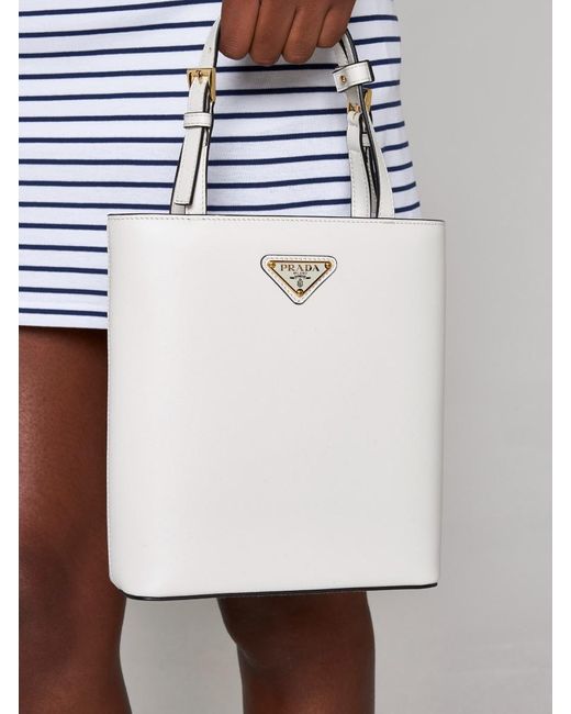 Prada Leather Mini Tote Bag in White Lyst UK