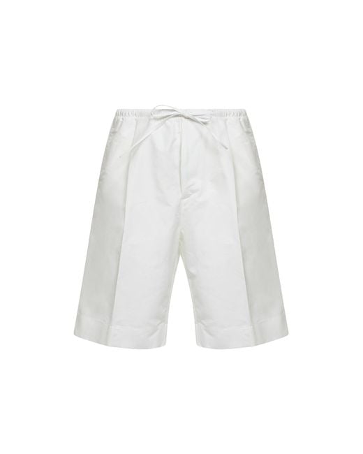 Bottega Veneta White Chalk Cotton Poplin Pleated Bermuda Shorts for men