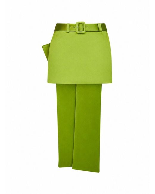 Self-Portrait Green Satin Belted Mini Skirt With Bow