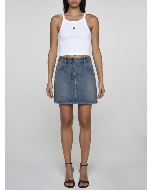 Givenchy White 4g Cotton Cropped Tank Top