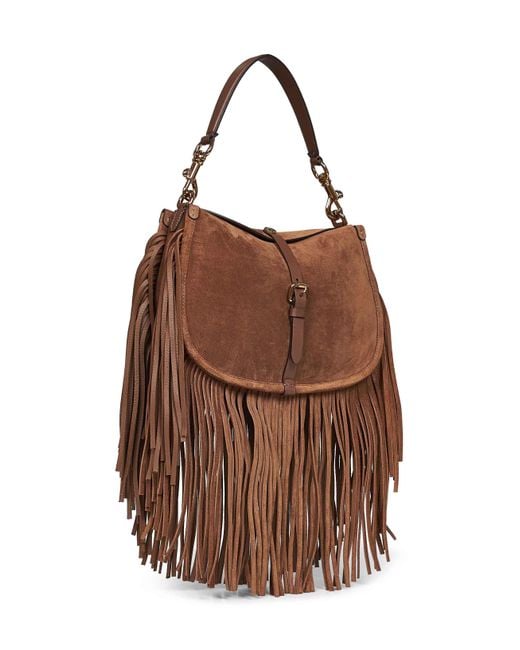 Etro Brown Camel Medium Pony Shoulder Bag With Fringes