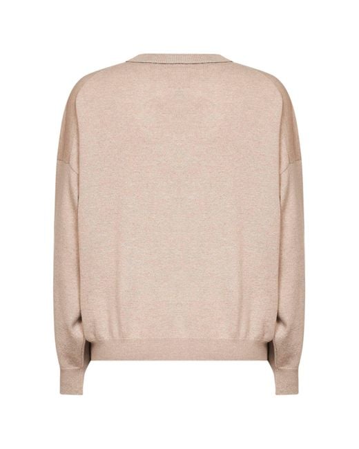 Brunello Cucinelli Natural Cashmere Knit Crewneck Sweater With Monili